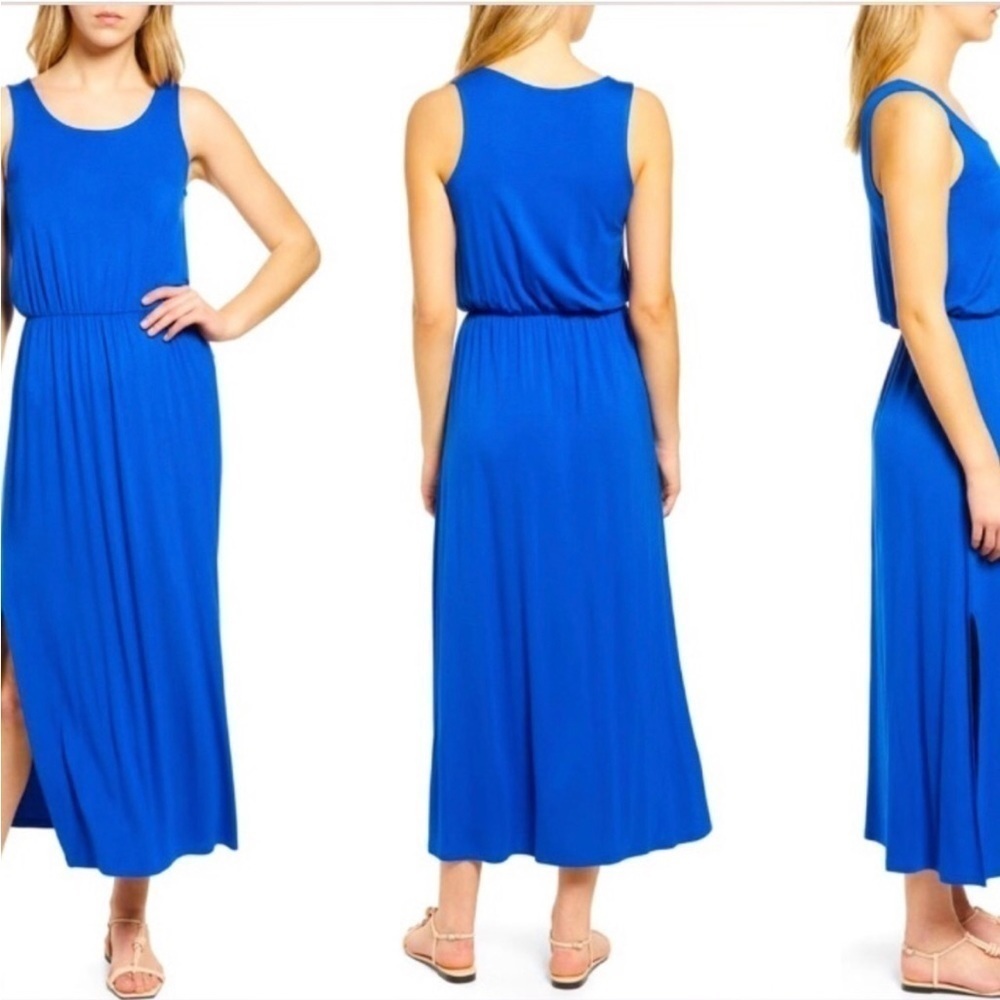 CASLON SLEEVELESS JERSEY BLUE MAXI DRESS NEW